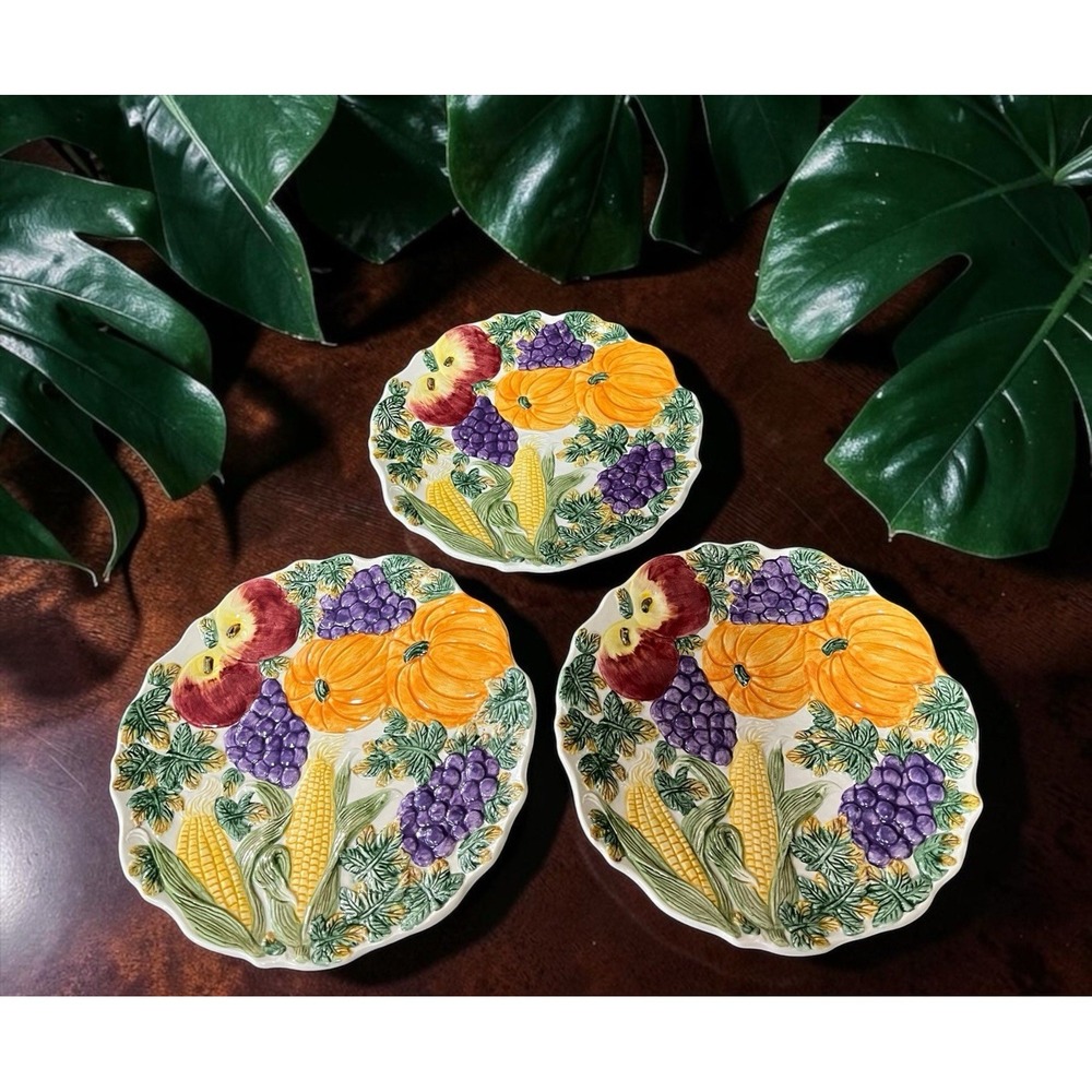 Fitz & Floyd Omnibus Harvest Bounty Autumn Desert Snack 3 Plates Thanksgiving
